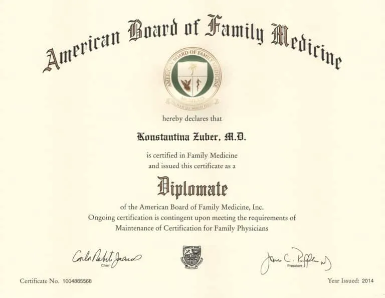 Dr-Konstantina-Zuber-American-Board-of-Family-Medicine-Diploma
